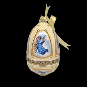 Mr. Christmas Musical Egg Ornament Music Box Porcelain Valerie Parr Hill Angels